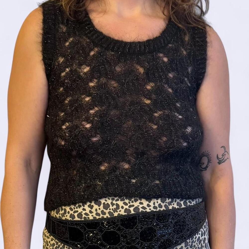 Sui anna black cropped knitted sweater vest